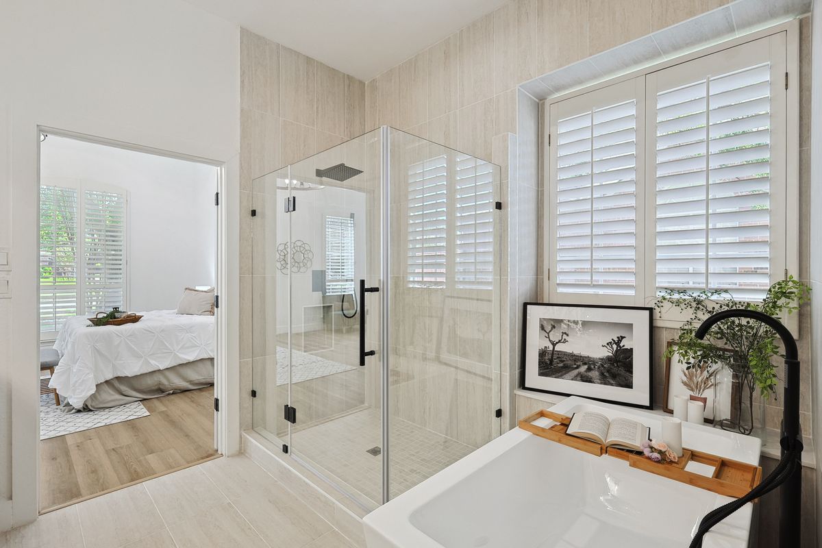 Soaking tub beside the vanity