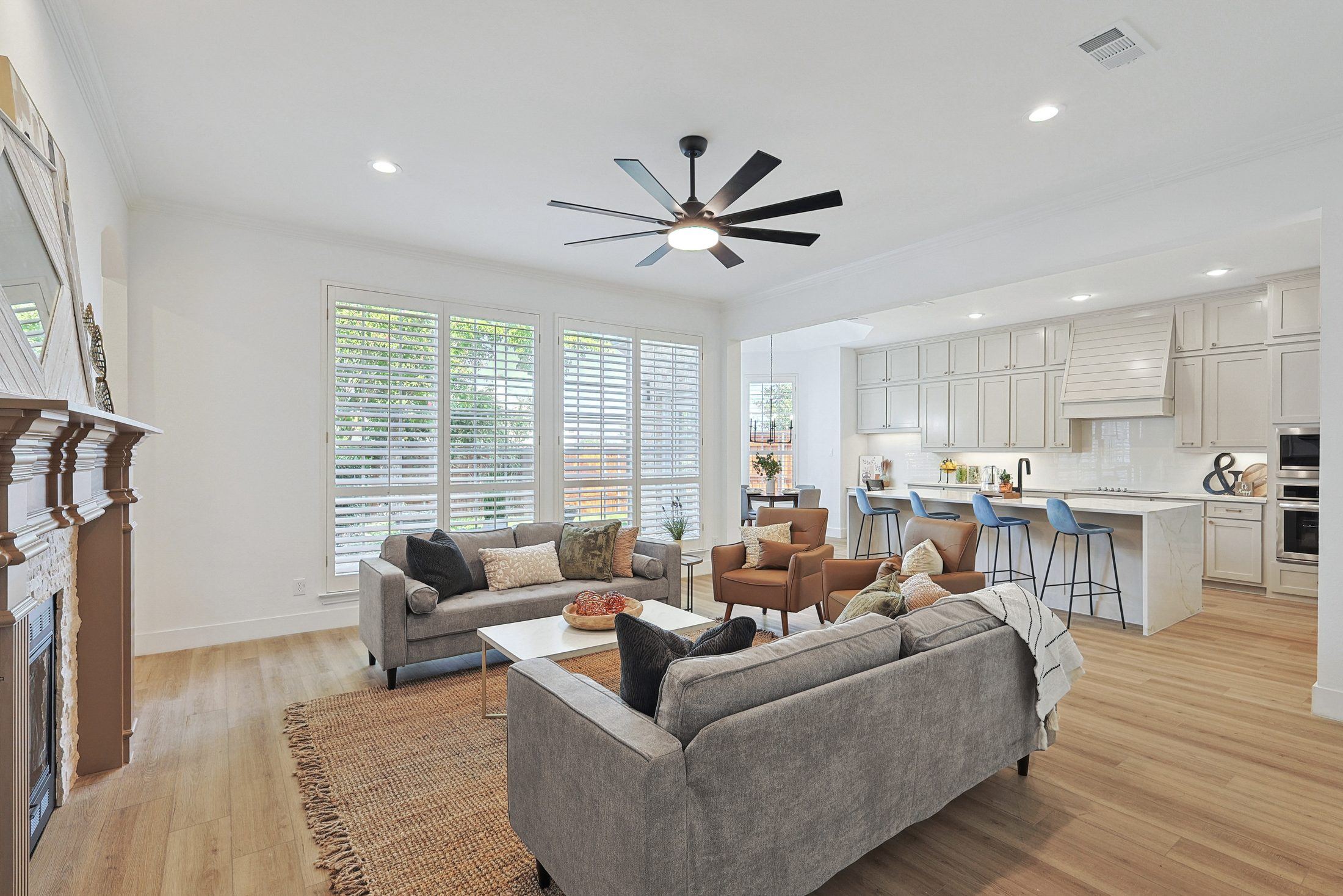 Renovated open-concept living room and kitchen
