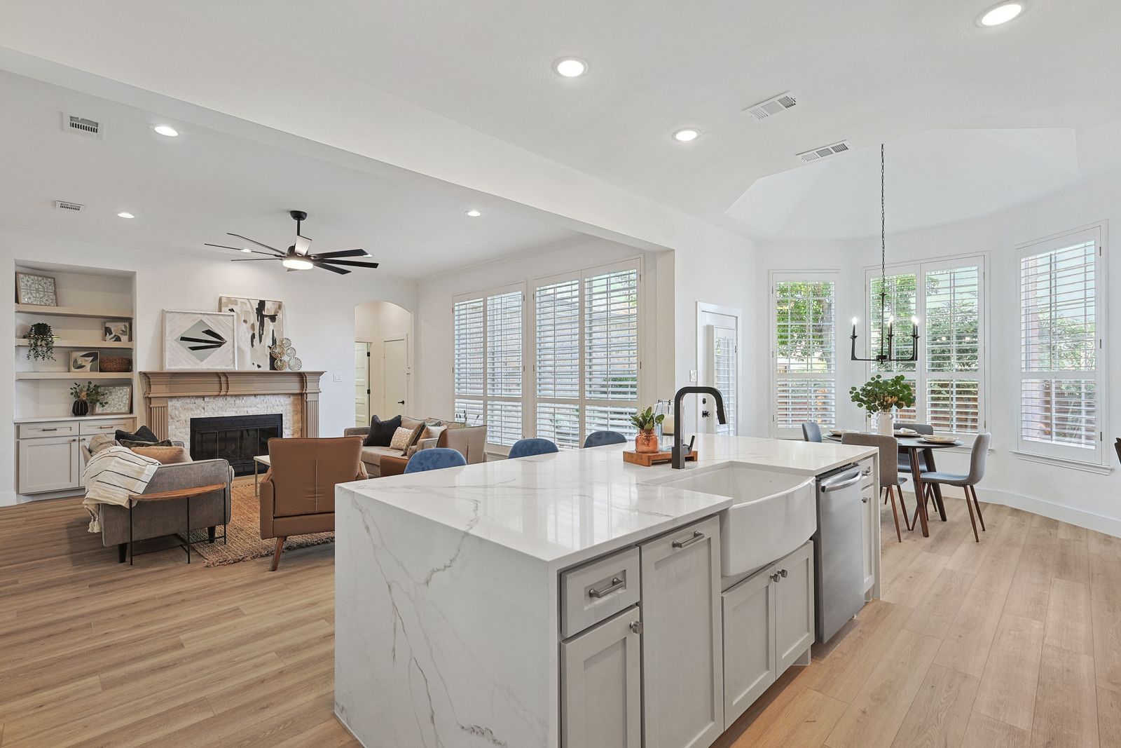 Brown Stone Lane renovated kitchen and living area